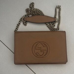 Gucci Tan Leather Chain Strap Bag